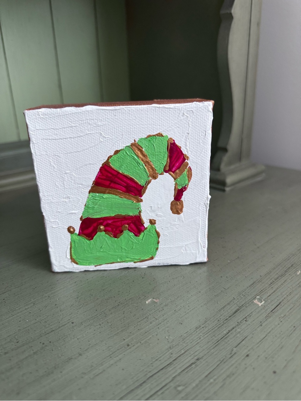 Holiday Elf Hat Canvas Accent - Green & Red